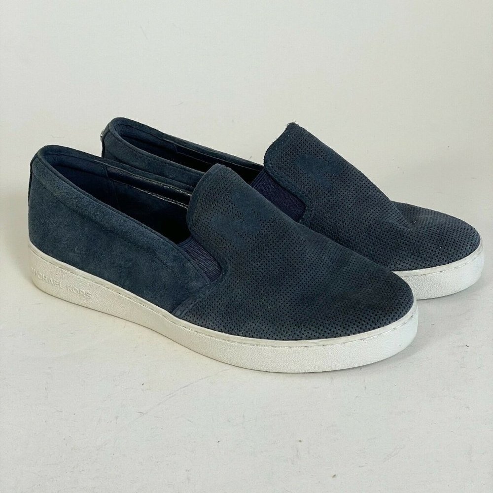 Michael Kors Women Keaton Slip On Loafer Sneaker Navy Blue 8M Suede Leather Logo